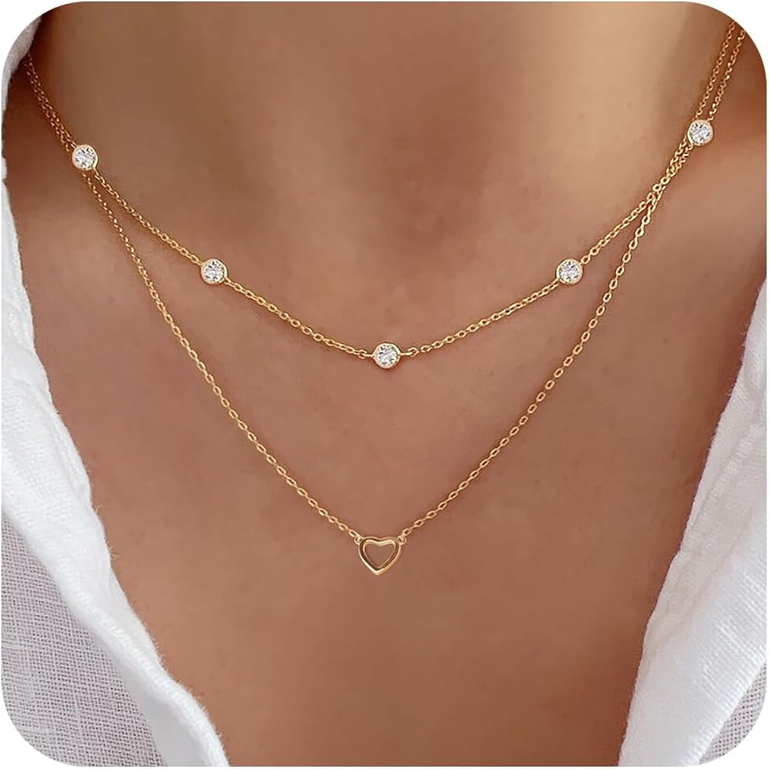 Poxtex Real Gold/Sterling Silver Heart Necklace for Women, Dainty Layered Pendant Jewelry for Tee... | Amazon (US)