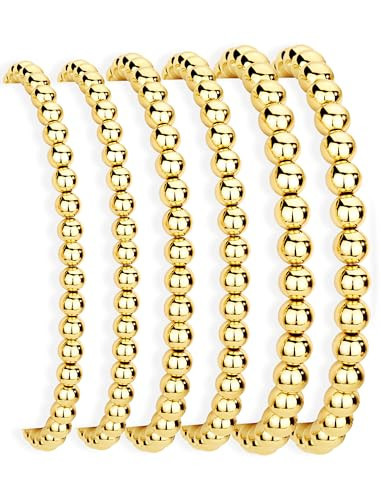 Gokeey Gold Bracelet for Women Waterproof 14K Gold Plated Gold Bead Ball Bracelet Trendy Stretchable Elastic Hypoallergenic Bohemian Stackable Bracelet Stack Jewelry | Amazon (US)
