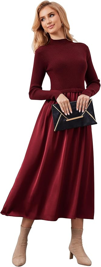 Lauweion Women's Turtleneck Sweater Maxi Dress Long Sleeve Slim Fit Ribbed Knit Pullover Jumper T... | Amazon (US)
