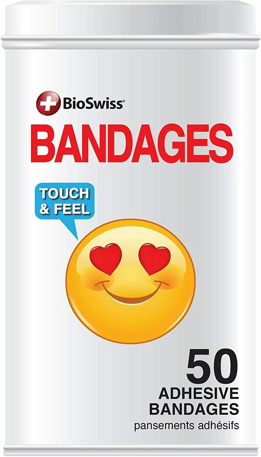 BioSwiss Novelty Fun Collectible Bandages, 50 Count with Tin Container - Happy Emoji - Walmart.co... | Walmart (US)