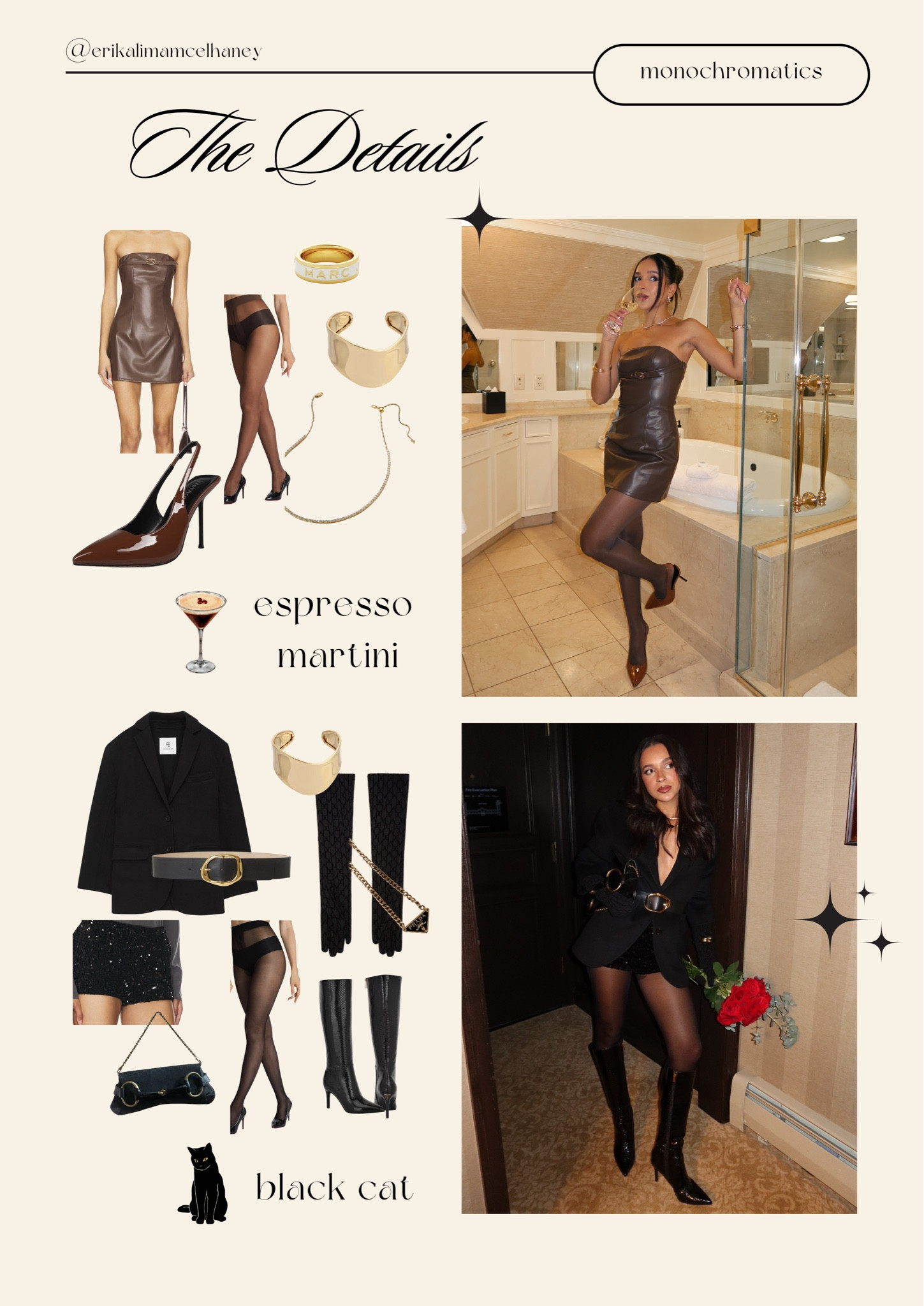 monochromatic outfit inspo for a night out 🫶🏽  (All black outfit, all brown outfits, monochrome outfit)