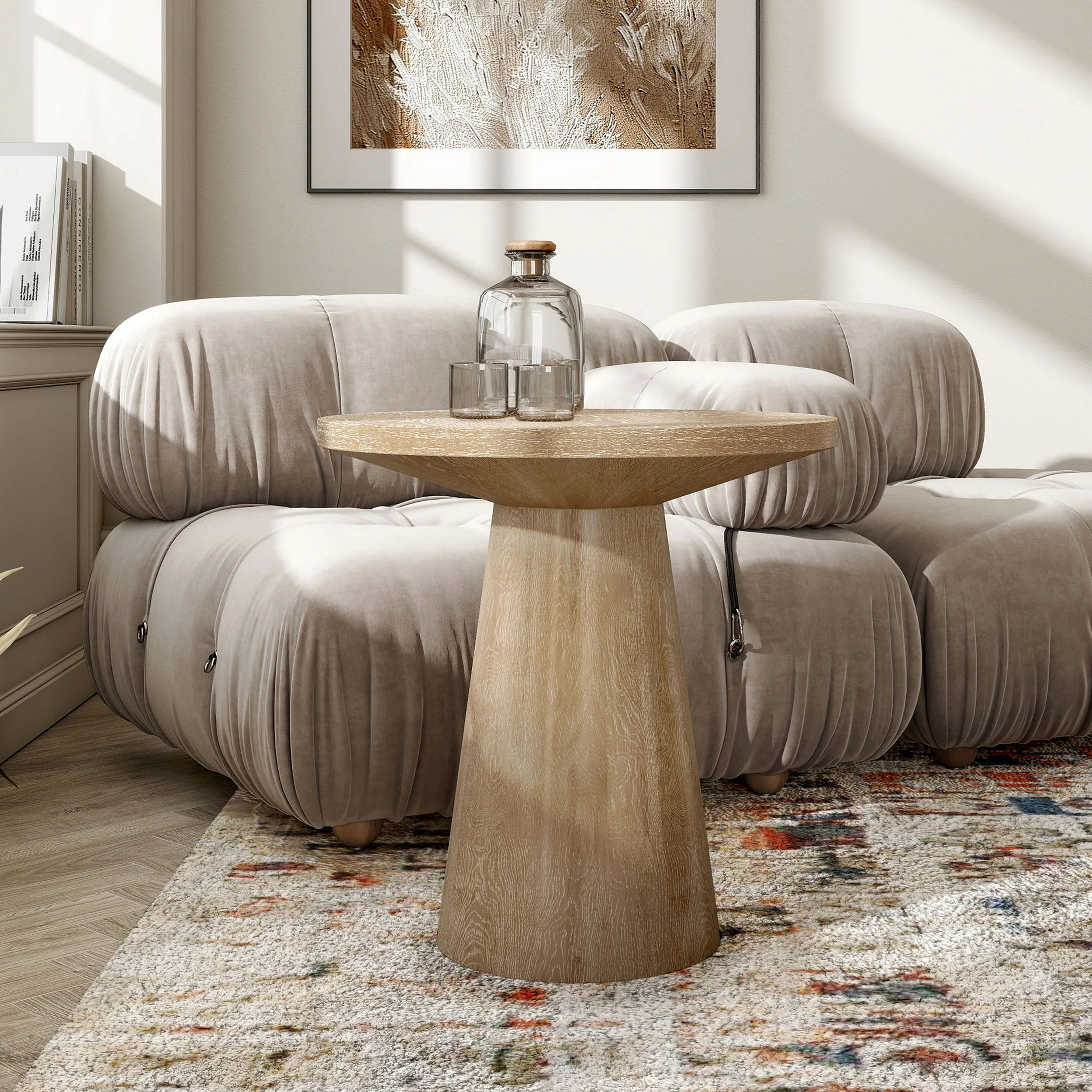 Furniture of America Leander 20-in W x 21-in H Oak Wood Round Modern End Table one_size in Brown | IDF-4222NT-E | Lowe's