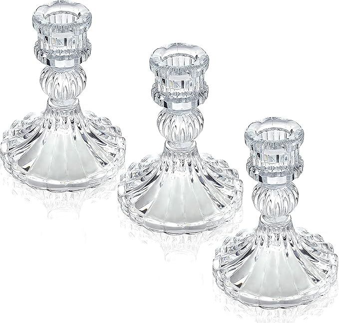ENJINKAIL Glass Candle Holder - Taper Candlestick Holders, Decorative Candle Sticks Set of 3, for... | Amazon (US)