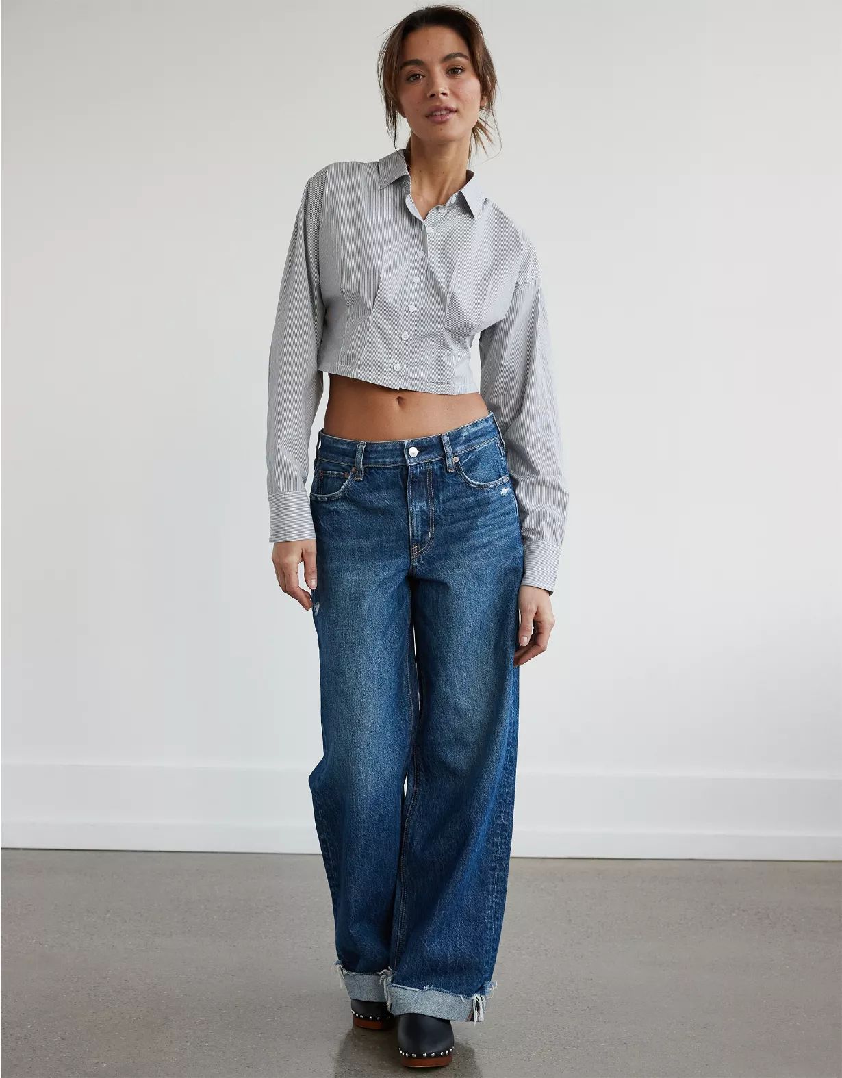 AE Cropped Corset Button-Up Shirt | American Eagle Outfitters (US & CA)