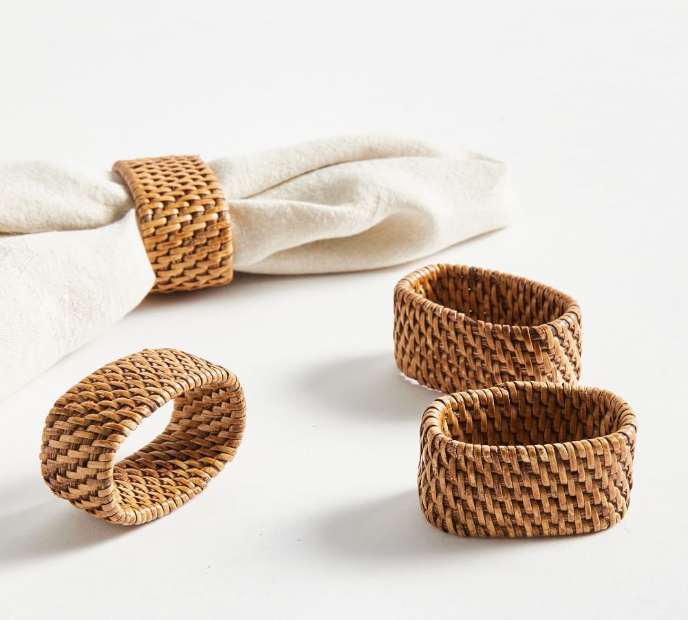 Tava Rattan Oval Napkin Rings, Set of 4 - Honey | Pottery Barn (US)