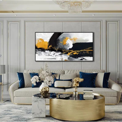 Abstract Wall Art Black Framed Print Golden Highlights | Wayfair North America