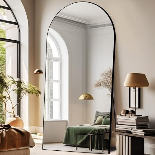 ABSWHLM 76"x34" Arched Full Length Mirror Large Mirror with Stand Aluminum Alloy Frame Floor Mirror for Living Room, Bedroom Hanging Standing or Leaning Wall-Mounted, Black | Amazon (US)