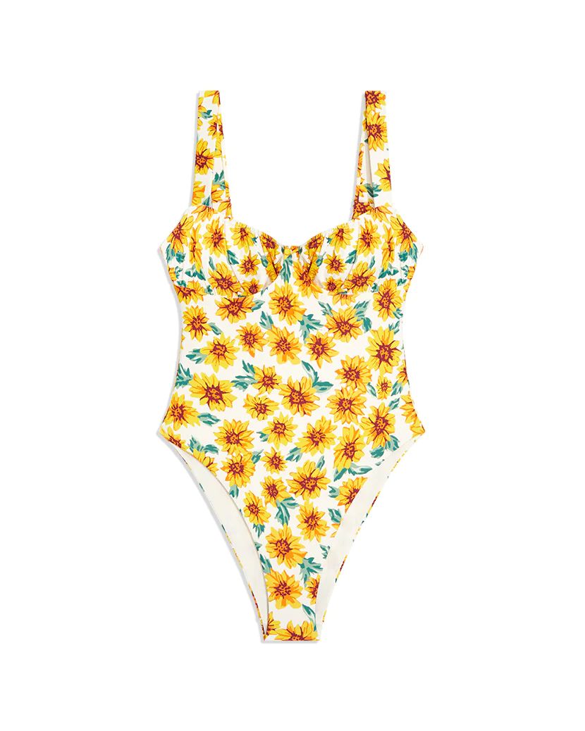 Ruched Cup Macro Sunflowers One Piece | We Wore What
