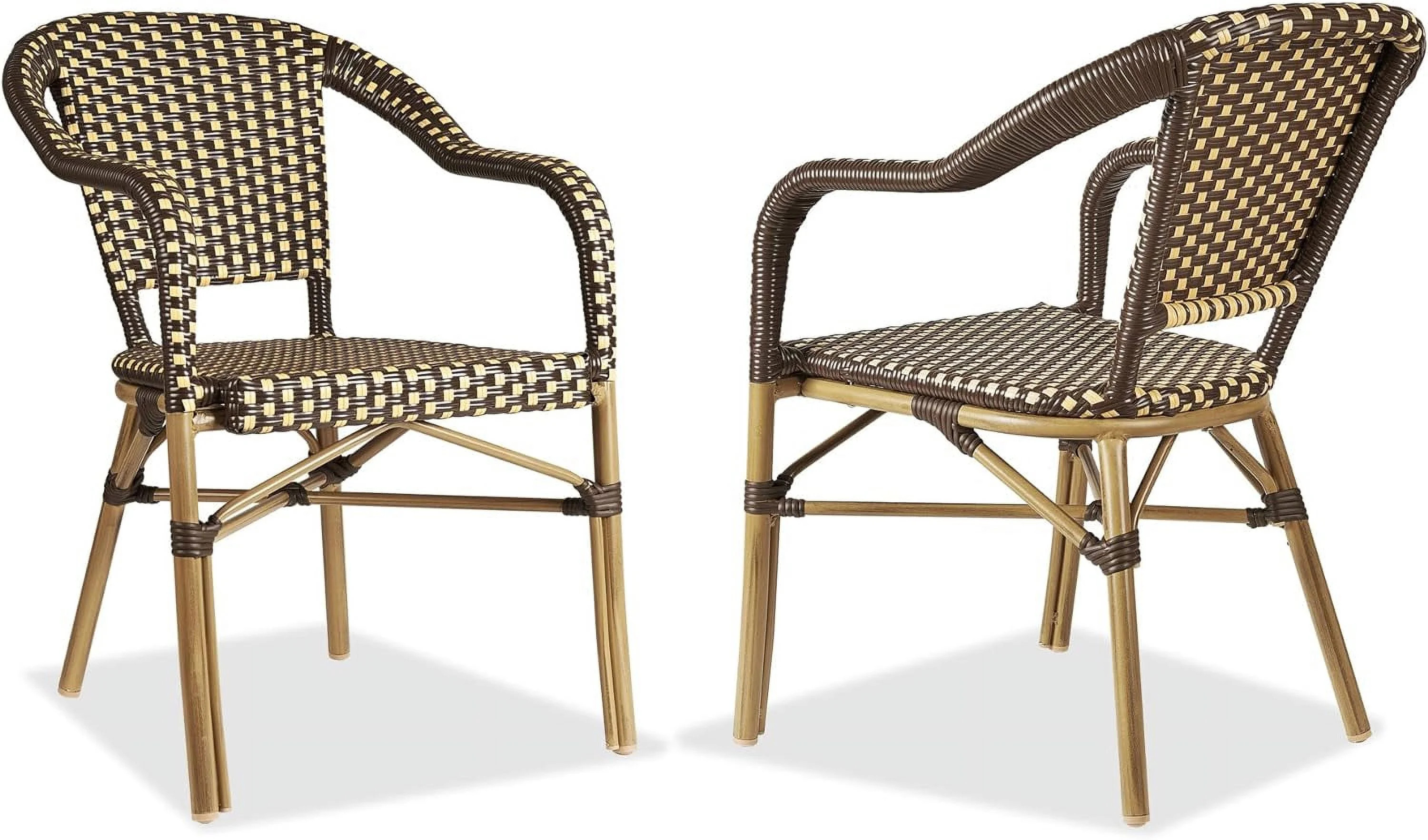 PURPLE LEAF Bistro Chair Set of 2 Outdoor Dining Chairs French Hand-Woven Wicker Bamboo Print Fin... | Walmart (US)