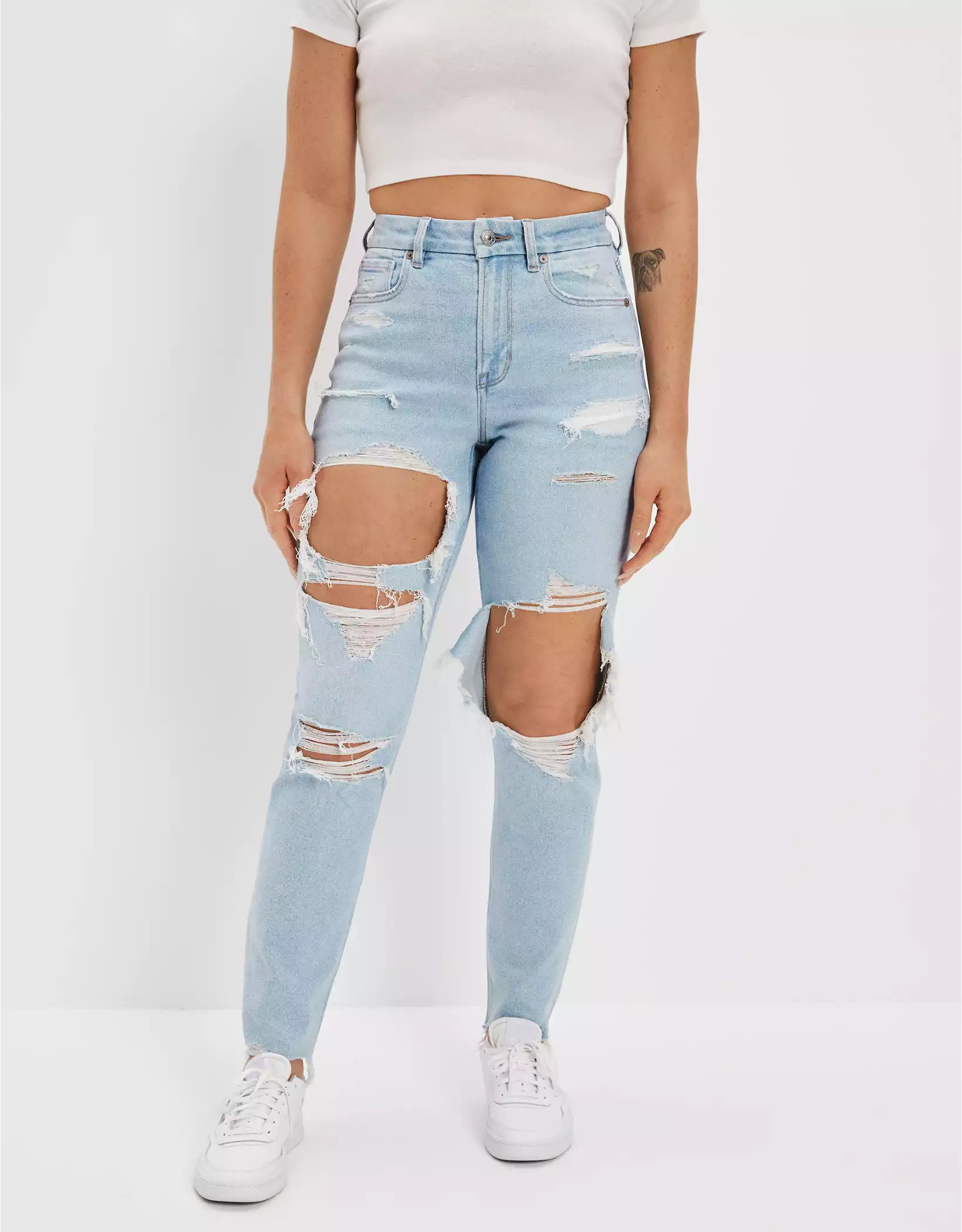 AE Stretch Ripped Curvy Mom Jean | American Eagle Outfitters (US & CA)