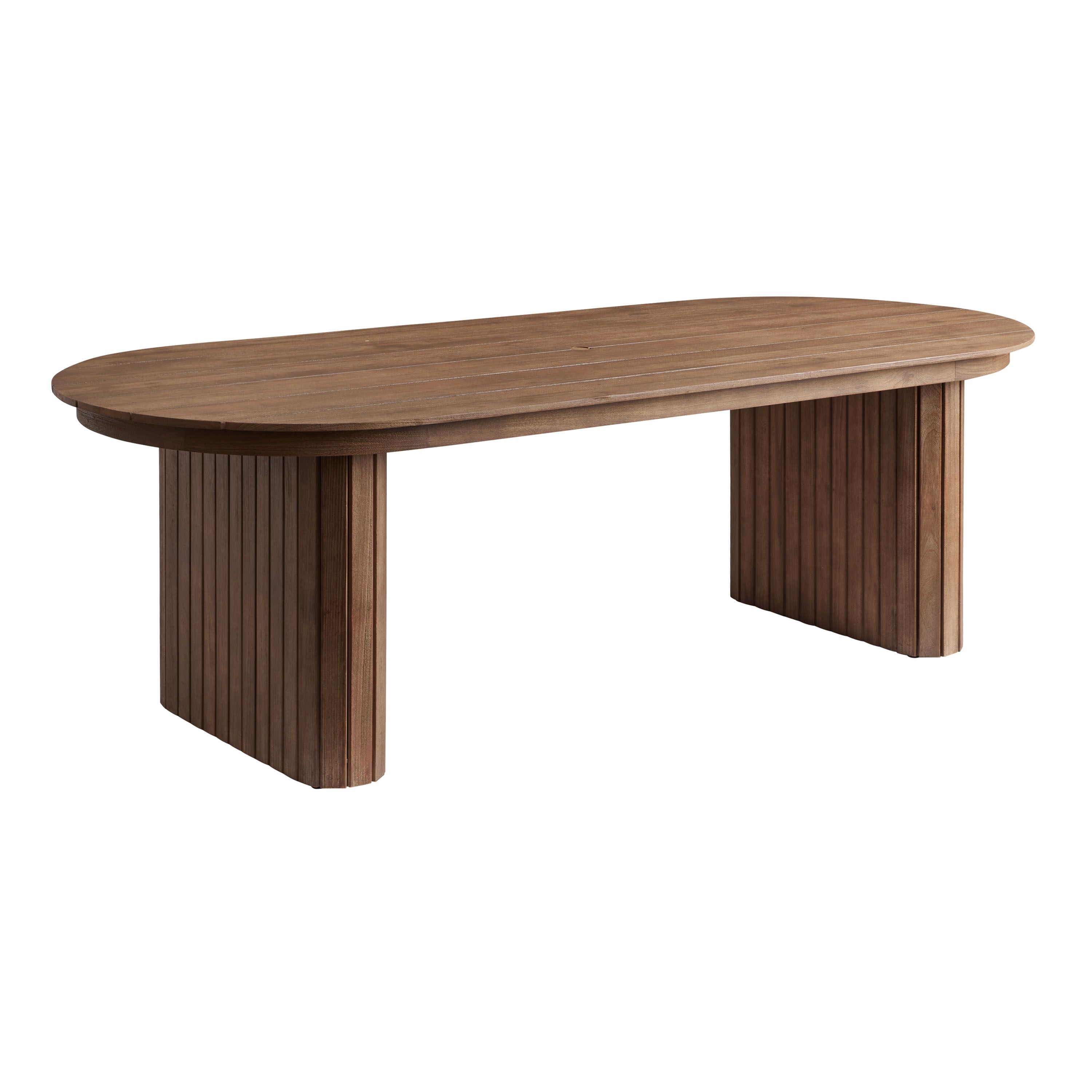 Savio Oval Light Brown Eucalyptus Outdoor Dining Table | World Market