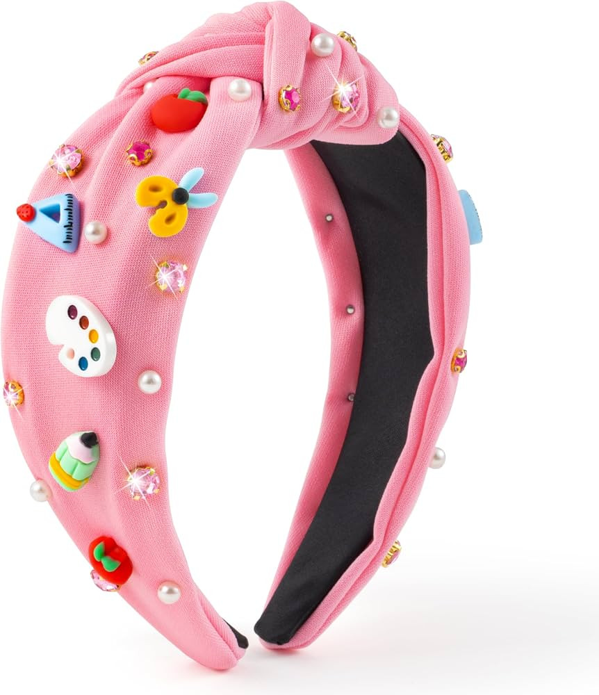 PANTIDE Teacher Jeweled Knotted Headband - Back To School Gift Apple Pencil Rhinestone Pearl Embe... | Amazon (US)