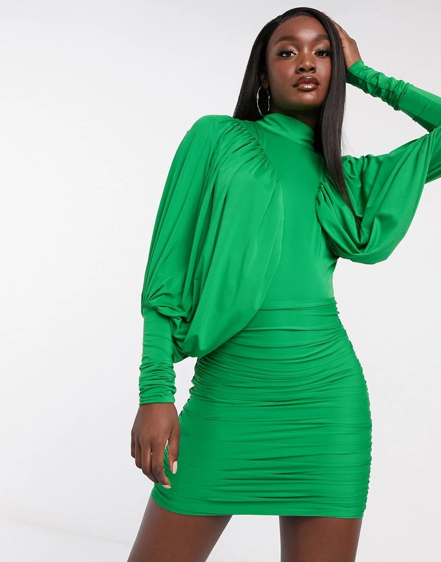 Rare London high neck batwing mini dress in green | ASOS (Global)