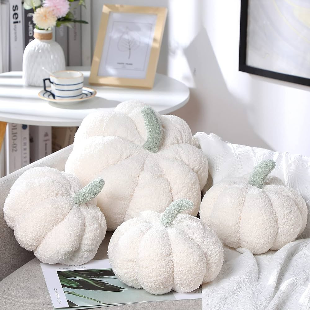 Kajaia 4 Pcs Simulated Pumpkin Fluffy Pillow Plush Pillow 3D Pumpkin Shaped Pillow Shaped Fall De... | Amazon (US)