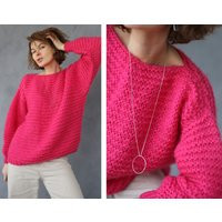 Vintage Pink Knit Long Sleeve Large Slouchy Sweater Top | Etsy (US)