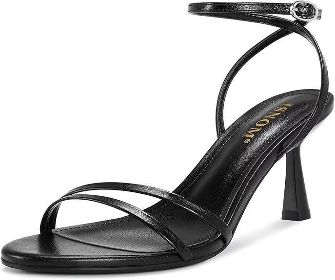ISNOM Womens Sandals Round Toe Low Heels Strappy Ankle Strap Kitten Heel Comfort Dress Party Shoe... | Amazon (US)