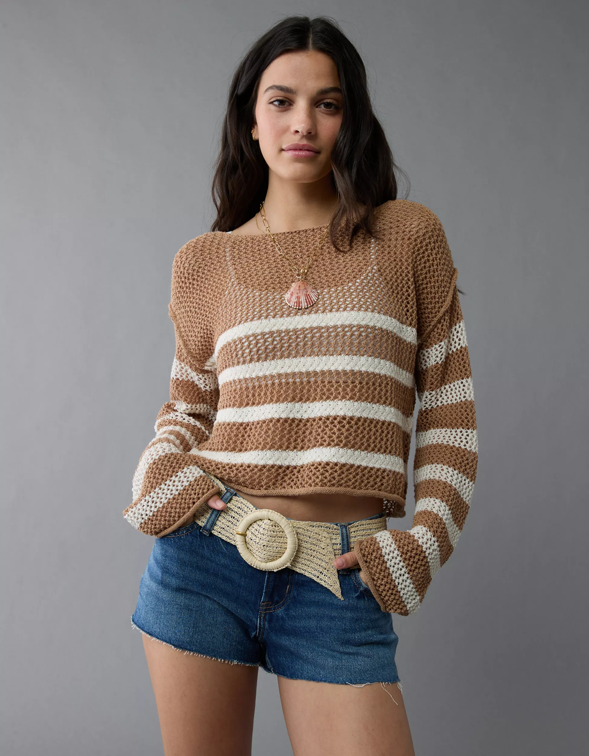 AE Off The Shoulder Crochet Sweater | American Eagle Outfitters (US & CA)