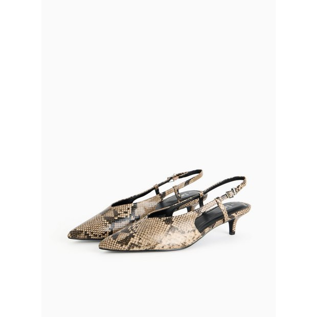 Neutral Snake Printed Sling Back Kitten Heels  6 | Tu Clothing