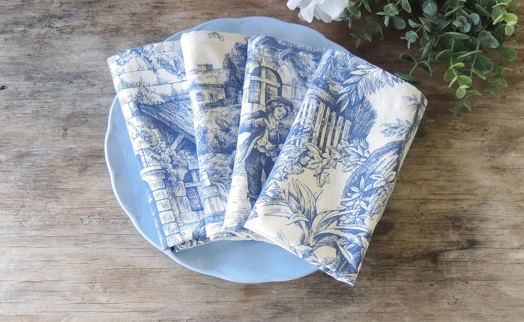 Blue and Cream Toile Napkins Set of 4 Cotton Lunch Napkins Modern Farmhouse - Etsy | Etsy (US)