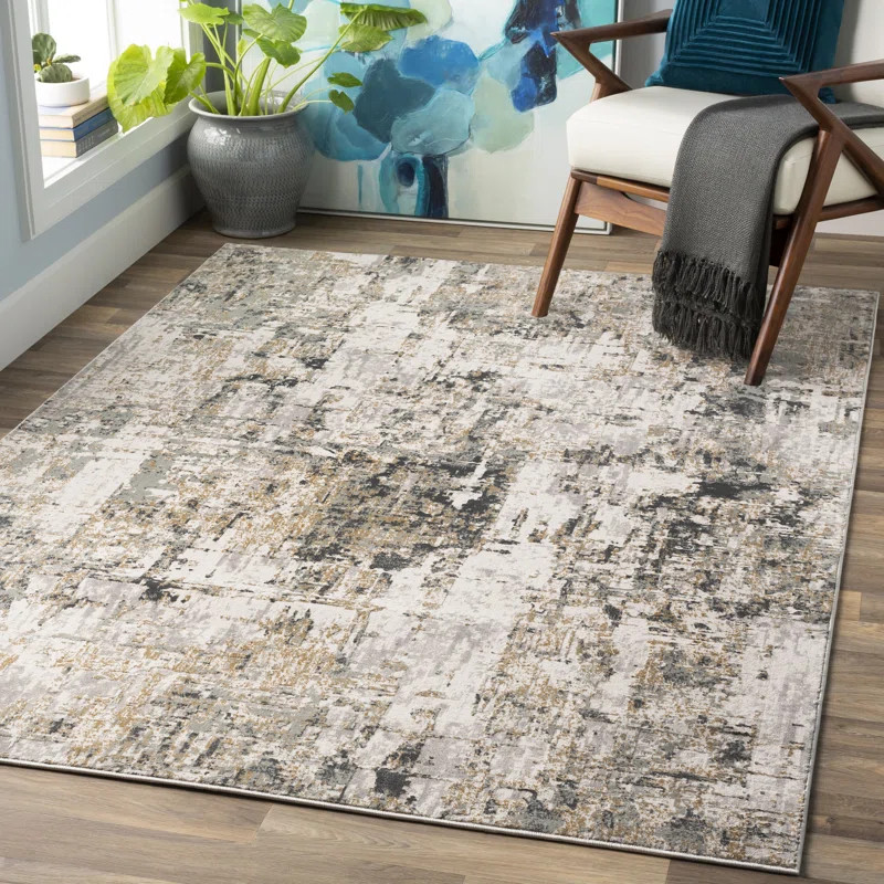Maddux Abstract Machine Woven Gray/White/Tan Area Rug | Wayfair North America