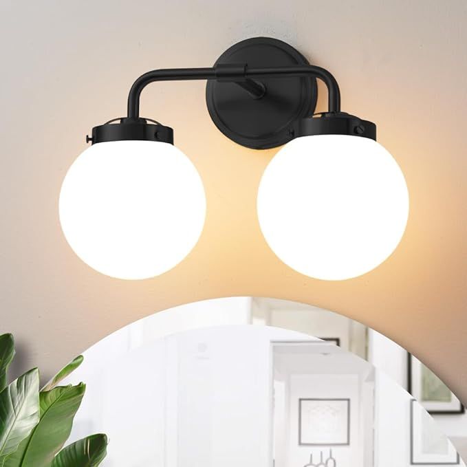 Black Bathroom Light Fixtures Over Mirror, Modern Vanity Lighting with Milk White Glass Globe Sha... | Amazon (US)