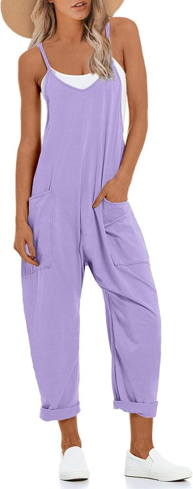 One Piece Jumpsuits for women V Neck Sleeveless Loose Fit overalls Spaghetti Strap Harem Long Pan... | Amazon (US)