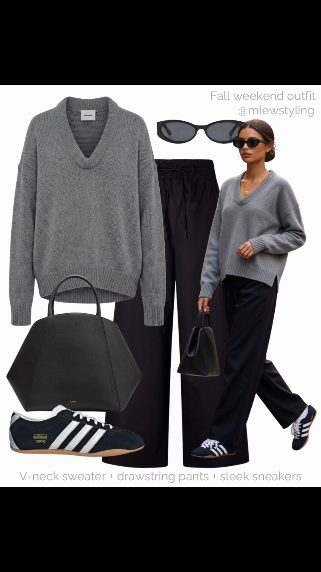 Fall weekend outfit 🩶

Tags: reformation grey v-neck sweater, black wide leg cotton pants, adidas Tokyo sneakers, cuyana black tote bag, black sunglasses

#LTKcanada #LTKfall #LTKbag