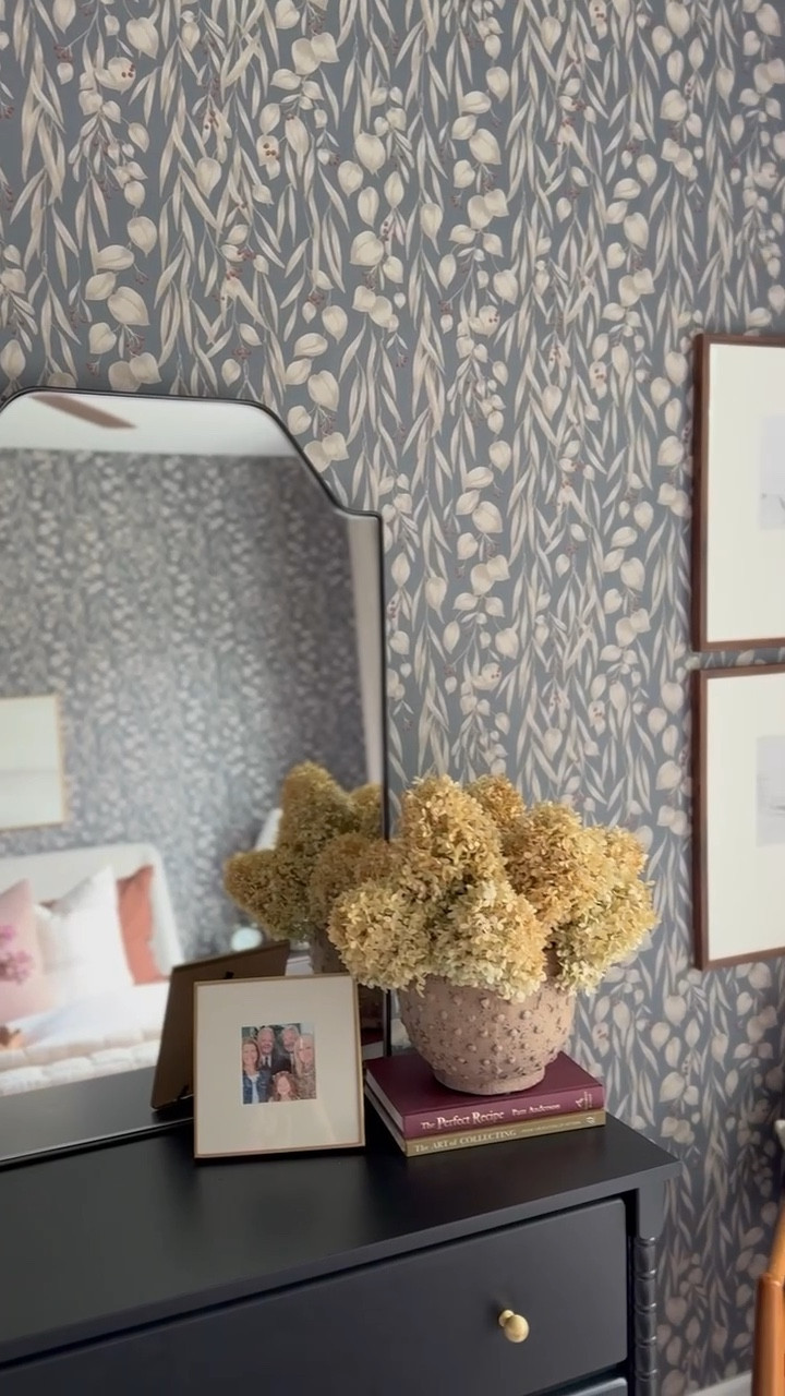 How stunning is this new mirror from McGee & Co! Gifted // I love the sleek thin frame, and the shape elevates this space so much! I love how it layers with our new Sandberg wallpaper too. Use code CINDYCLARKINTERIORS to get 10% off! 

#LTKstyletip #LTKhome