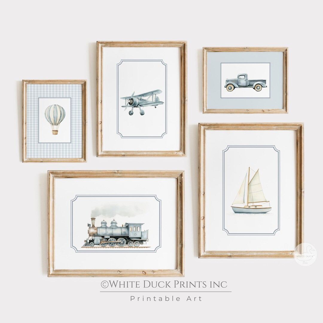 Travel Boy Nursery Wall Art | Blue Vintage Transportation Prints | Boy Room Watercolor Truck Hot ... | Etsy (US)