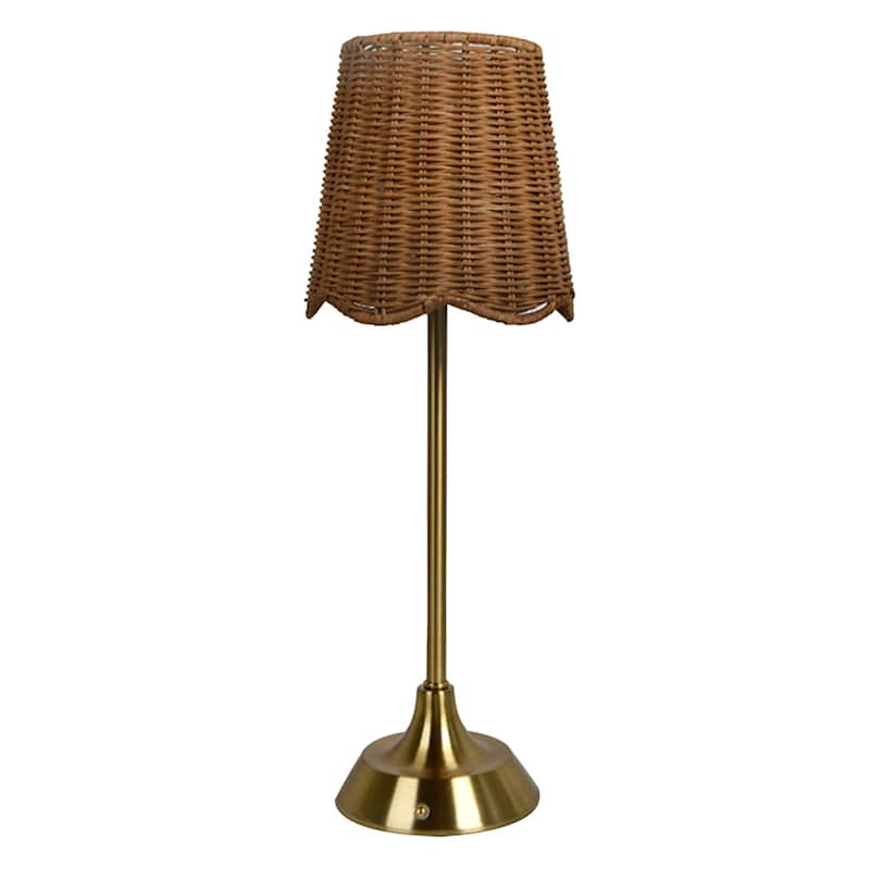 Gold Rechargeable Lamp with Rattan Shade, 20" | At Home