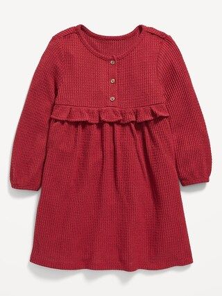 Long-Sleeve Thermal-Knit Henley Dress for Toddler Girls | Old Navy (US)