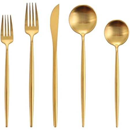 Matte Gold Silverware Set 30 Pieces, FAMEWARE Stainless Steel Flatware Set，Service for 6，Kitchen Ute | Amazon (US)