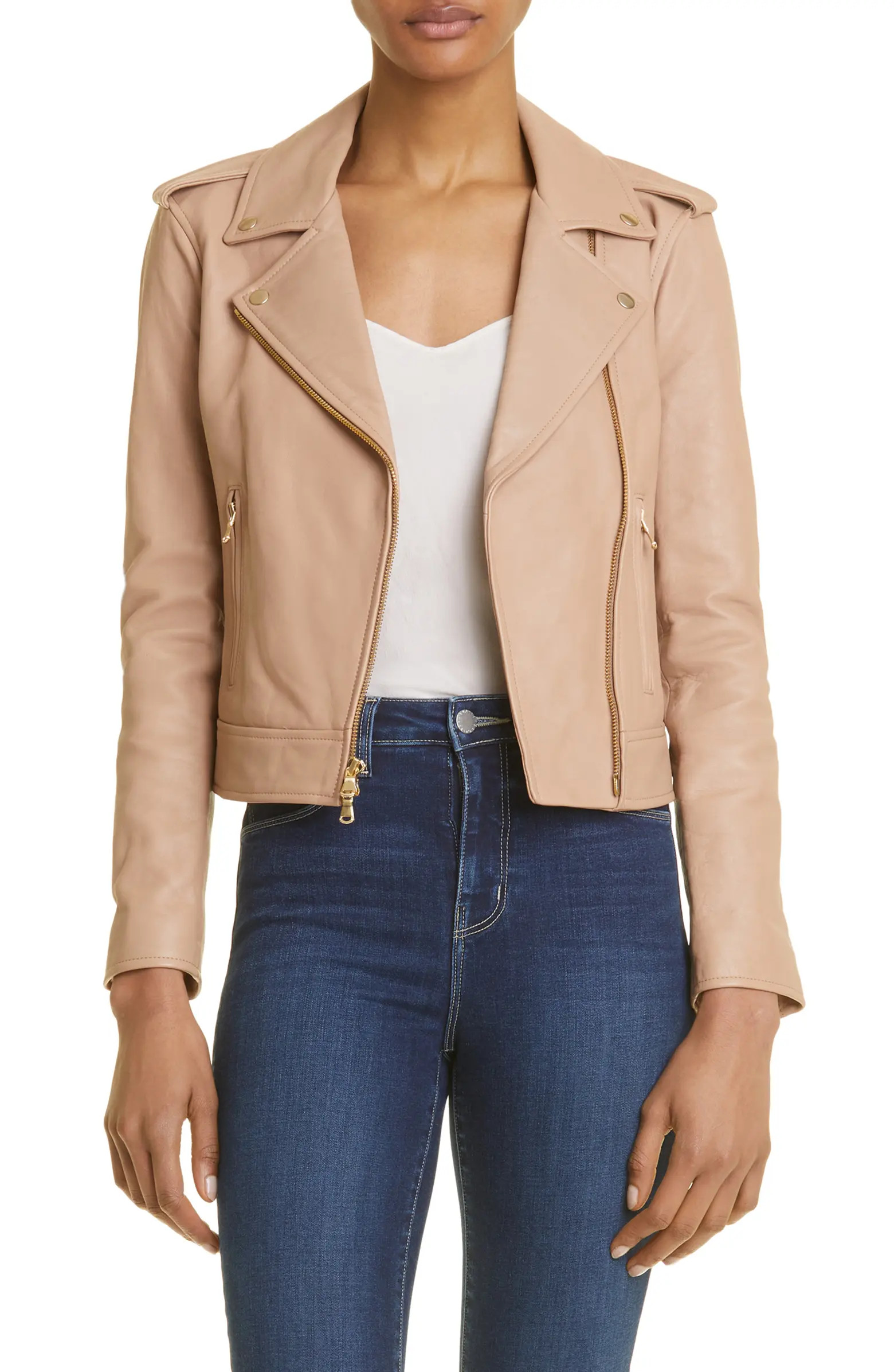 L'AGENCE Lambskin Leather Biker Jacket | Nordstrom | Nordstrom