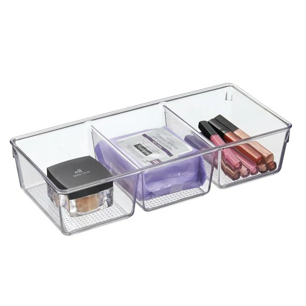 iDesign Dimplz Clear Plastic 3 Compartment Organizer Tray, 13.4 in L x 6.05 in W x 3.1 in H | Walmart (US)