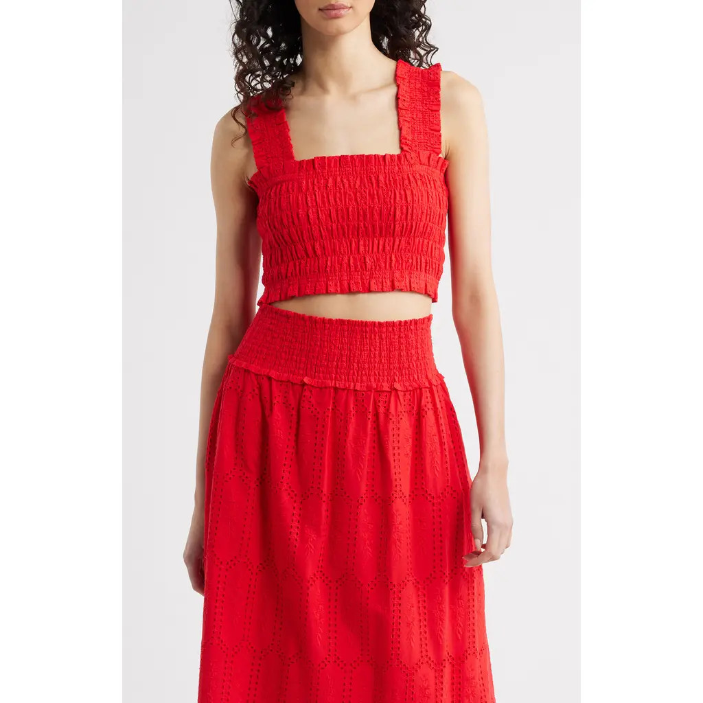 Hill House Home The Azalea Smocked Top in Red at Nordstrom, Size Small | Nordstrom