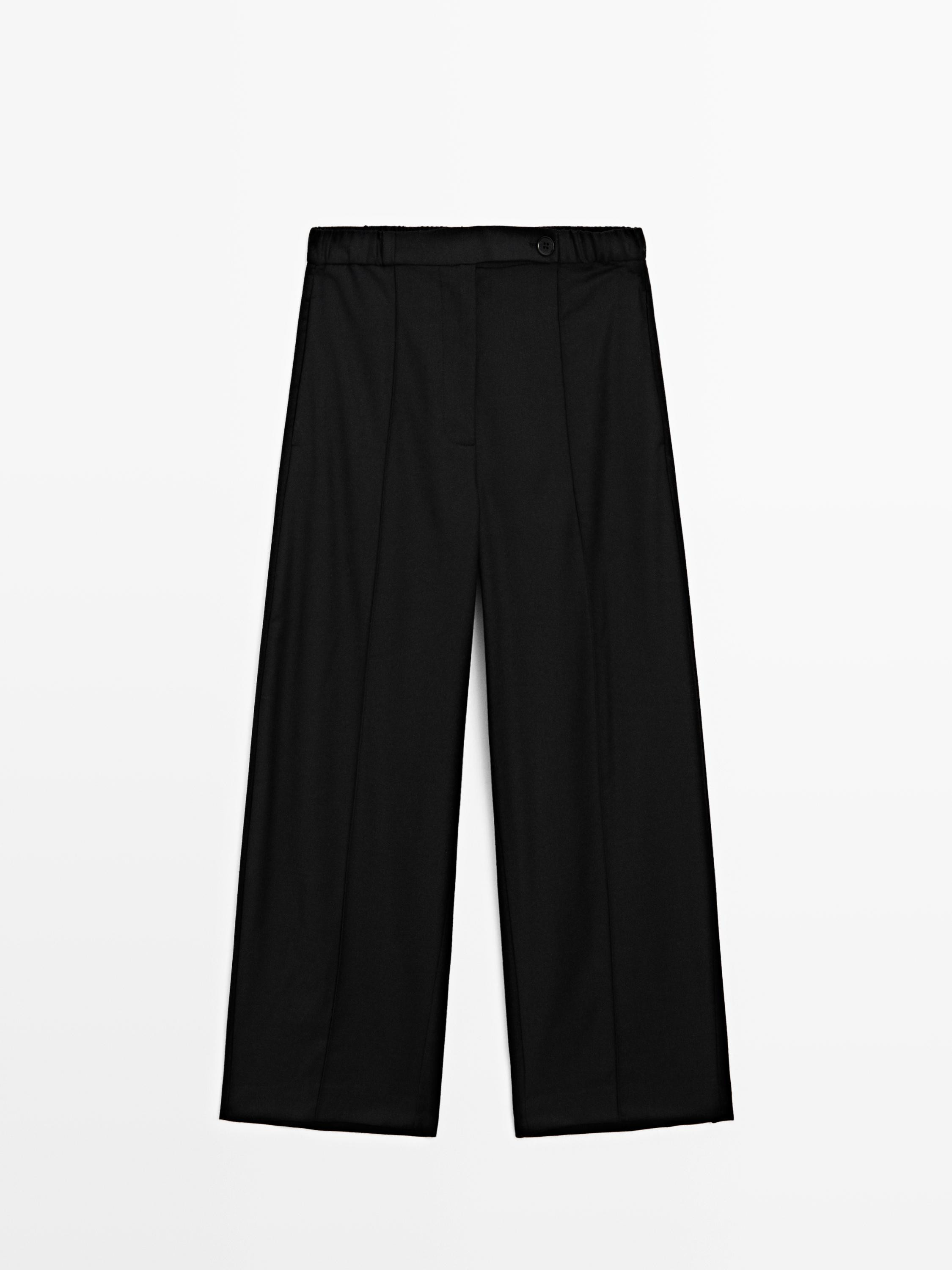 Barrel fit trousers with elasticated waistband | Massimo Dutti UK