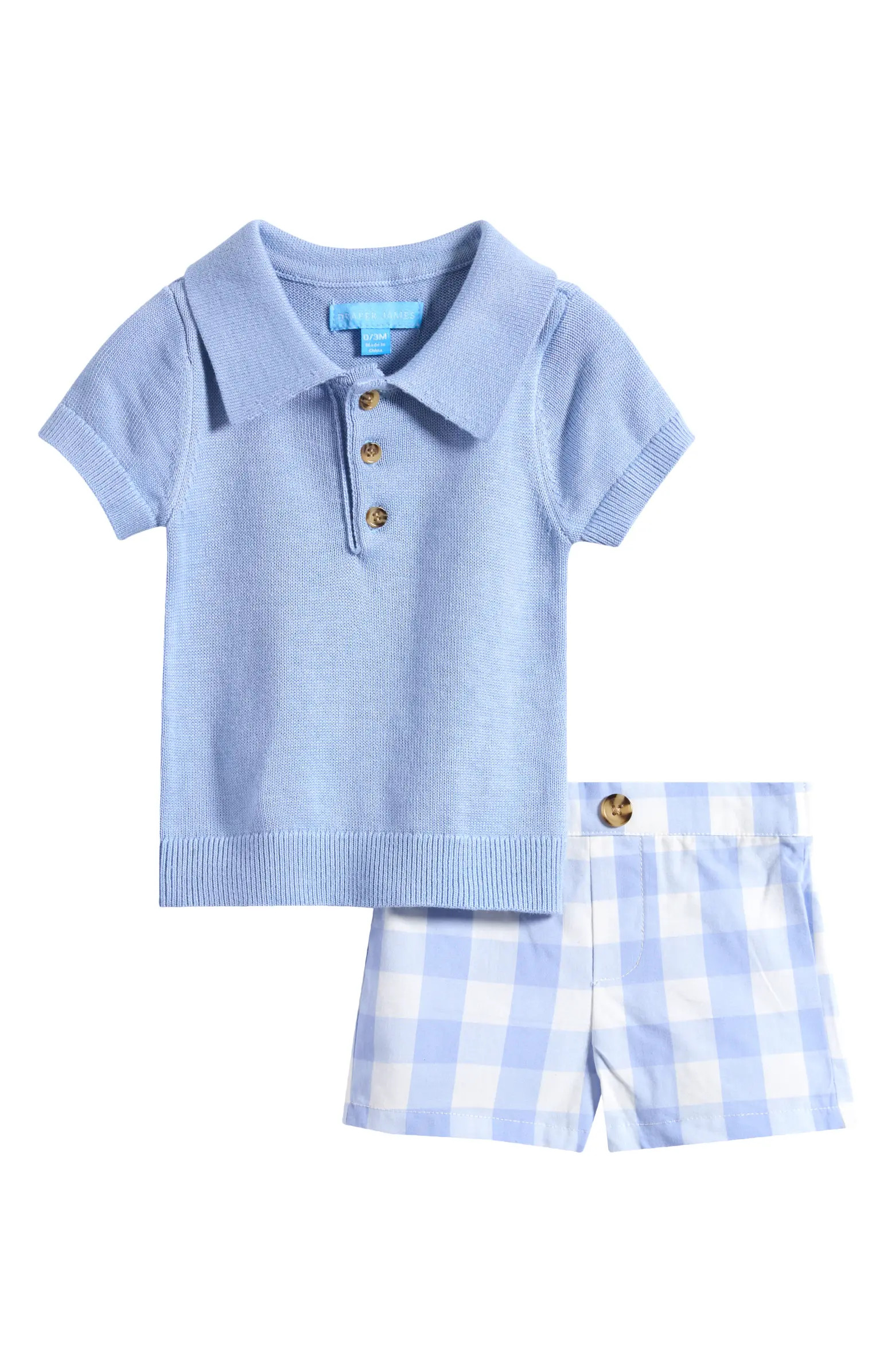 Draper James Polo Sweater & Gingham Check Shorts Set | Nordstrom | Nordstrom
