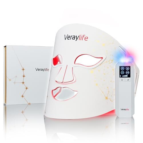 Veraylife Red Light Therapy Mask for Face, LED Facial Mask, Skin Care Light with Near Infrared 850nm & Adjustable Blue Light, Portable Home Device with 7 Colors & 8 Modes, 432 Beads Pro LEDs (White) | Amazon (US)