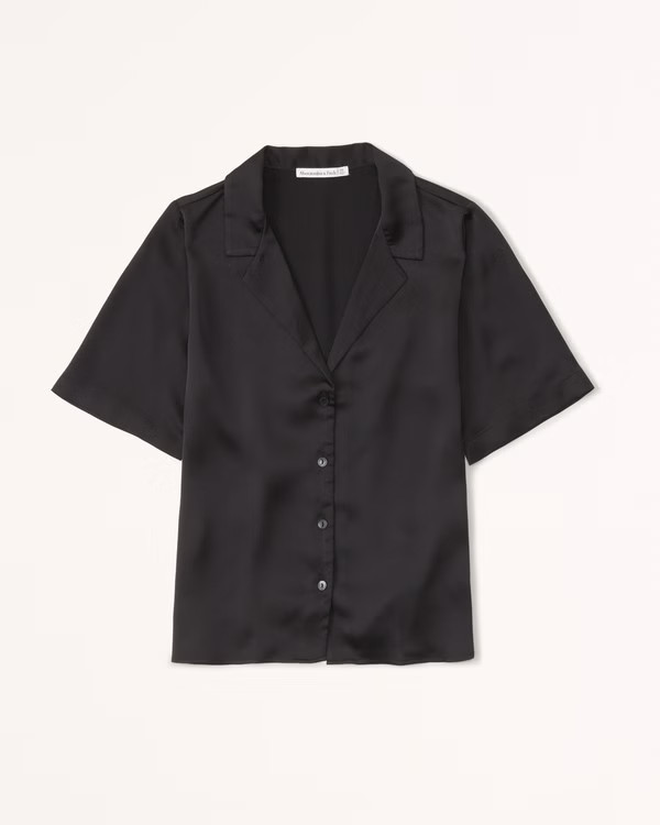 Women's Short-Sleeve Satin Button-Up Shirt | Women's Tops | Abercrombie.com | Abercrombie & Fitch (US)