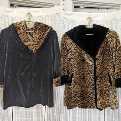 Saks Fifth Ave Vintage Black Leopard Vintage Reversible Coat Women's Size Large  | eBay | eBay US