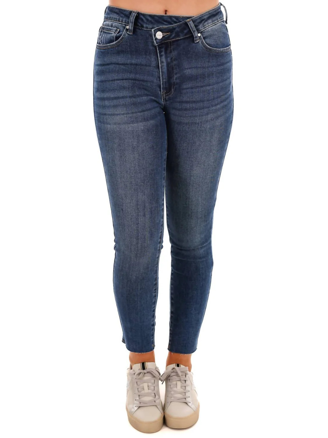 Whatever You Like Crossover Ankle Skinny Jeans In Dark Wash | Shop Simon