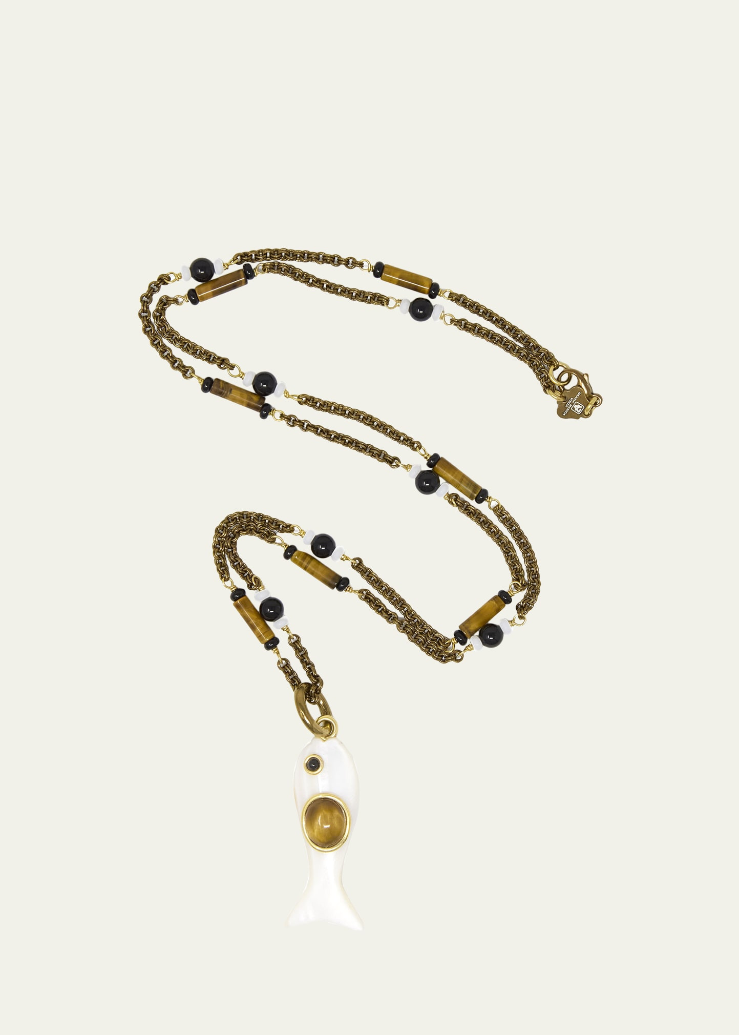 Grazia And Marica Vozza Mother-of-Pearl, Onyx and Tiger's Eye Little Fish Pendant Necklace | Bergdorf Goodman