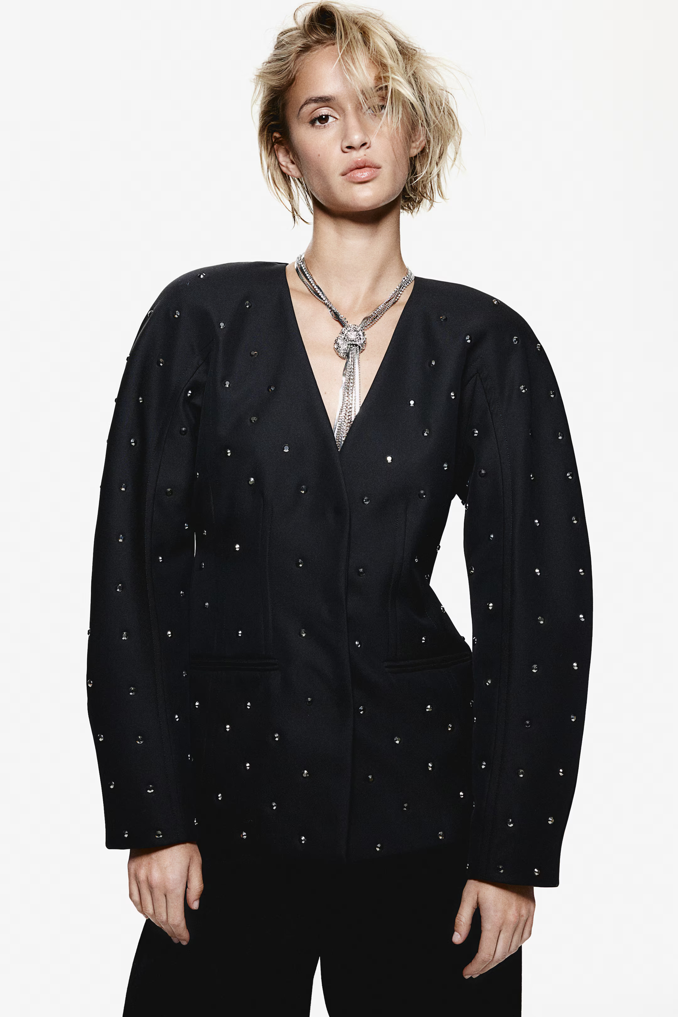 Rhinestone-embellished jacket - Black - Ladies | H&M GB | H&M (UK, MY, IN, SG, PH, TW, HK)