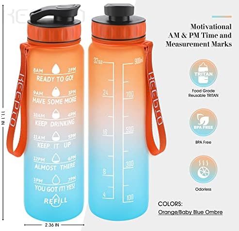KEEPTO Motivational 32 oz Water Bottle with Time Marker,BPA Free Water Jug with Strap | Amazon (US)