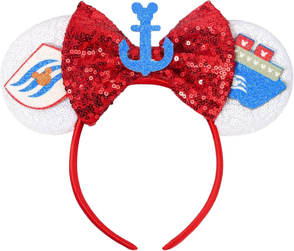 Mouse Ears Headband, Sparkle Bow Headband for Women Girls Boys, Sequin Party Hair Accessories (Cr... | Amazon (US)