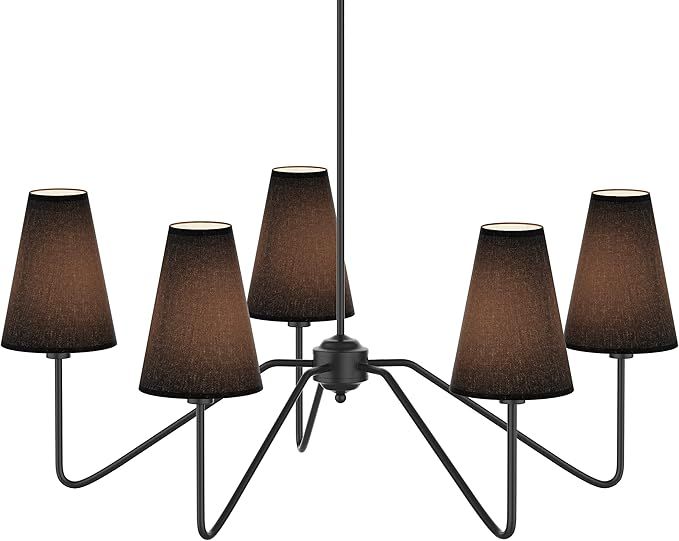 Electro bp;30" Dia 5-Arm Classic Chandeliers Polished Gold with White Linen Shades,200W | Amazon (US)