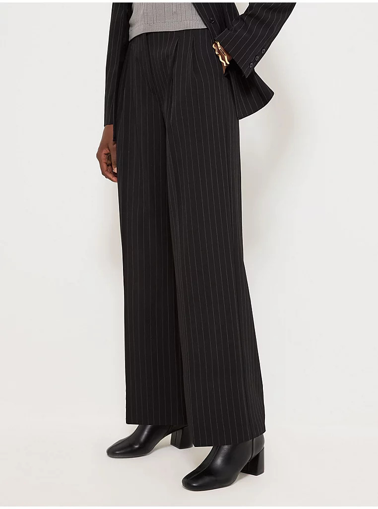 Black Pinstripe Wide Leg Trousers | George