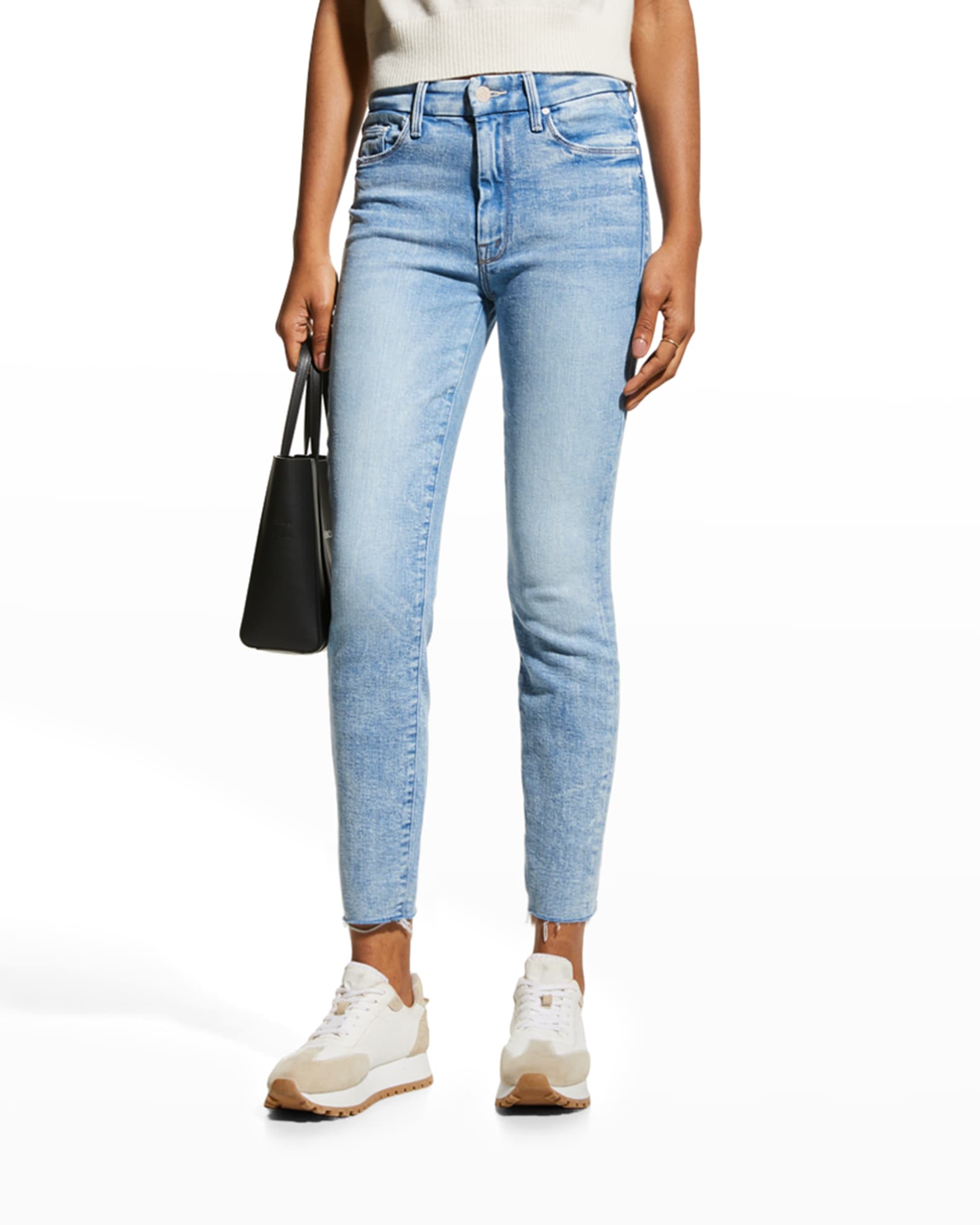 MOTHER High-Waisted Looker Ankle Fray Jeans | Neiman Marcus
