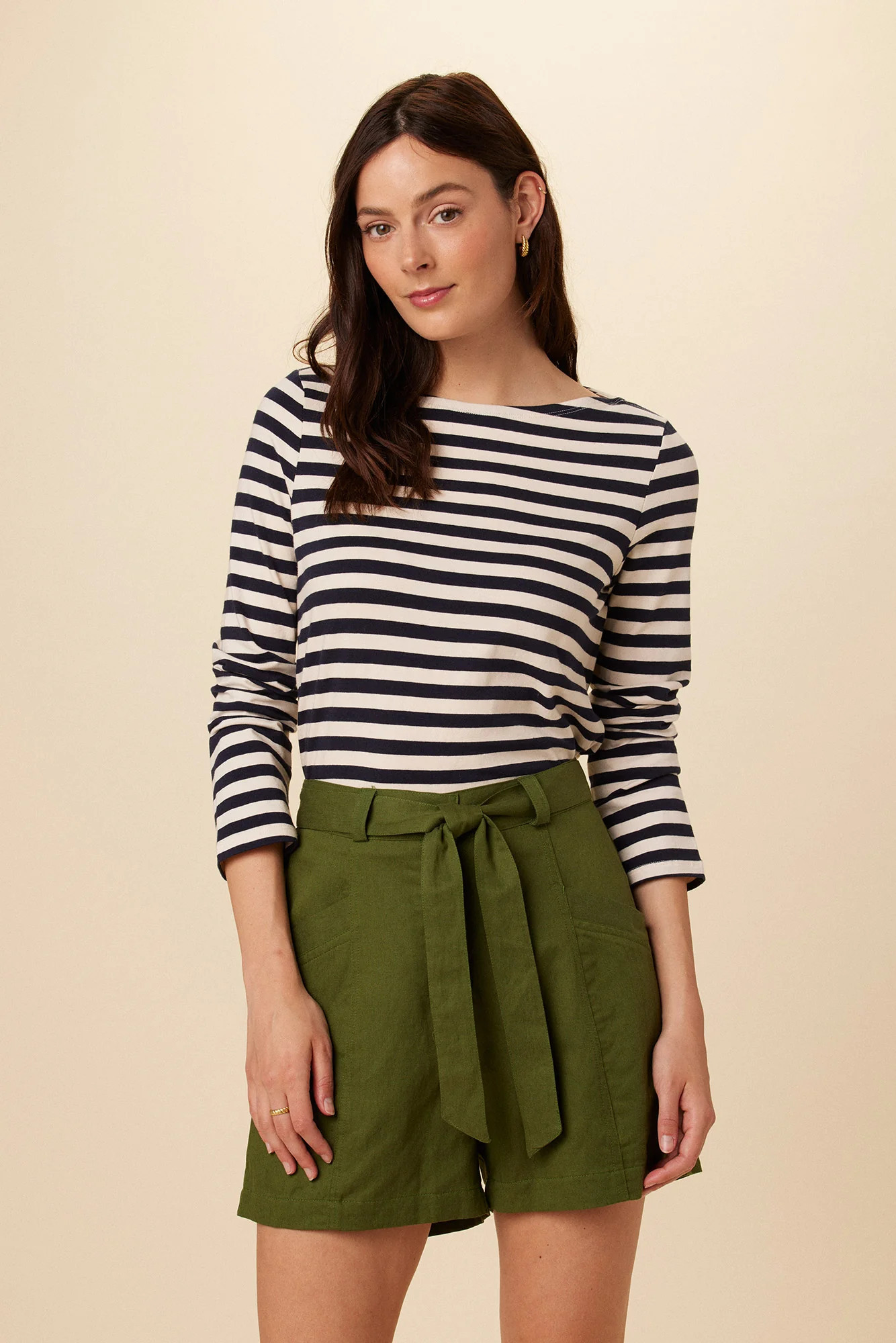 Cecelia Long Sleeve Reverie Knit Tee - Navy and Ivory | Amour Vert