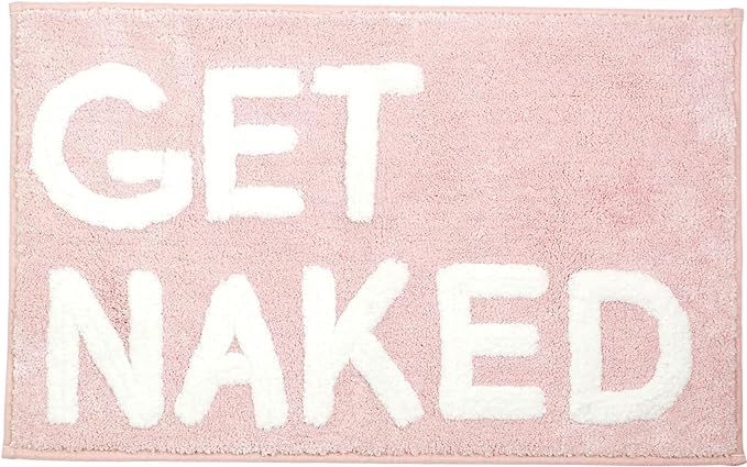 Get Naked Bath Mat - Pink Get Naked Rug - Shower Curtain Set - Funny Bathroom Decor Signs - Peach... | Amazon (US)